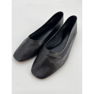 MNG Square Toe Ballet Flats Sz 38 Black Leather Slip On Shoes Basic Minimalist